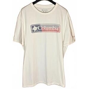 Vintage Columbia Men's White Crew Neck Cotton Graphic Logo Tee Shirt Size XL